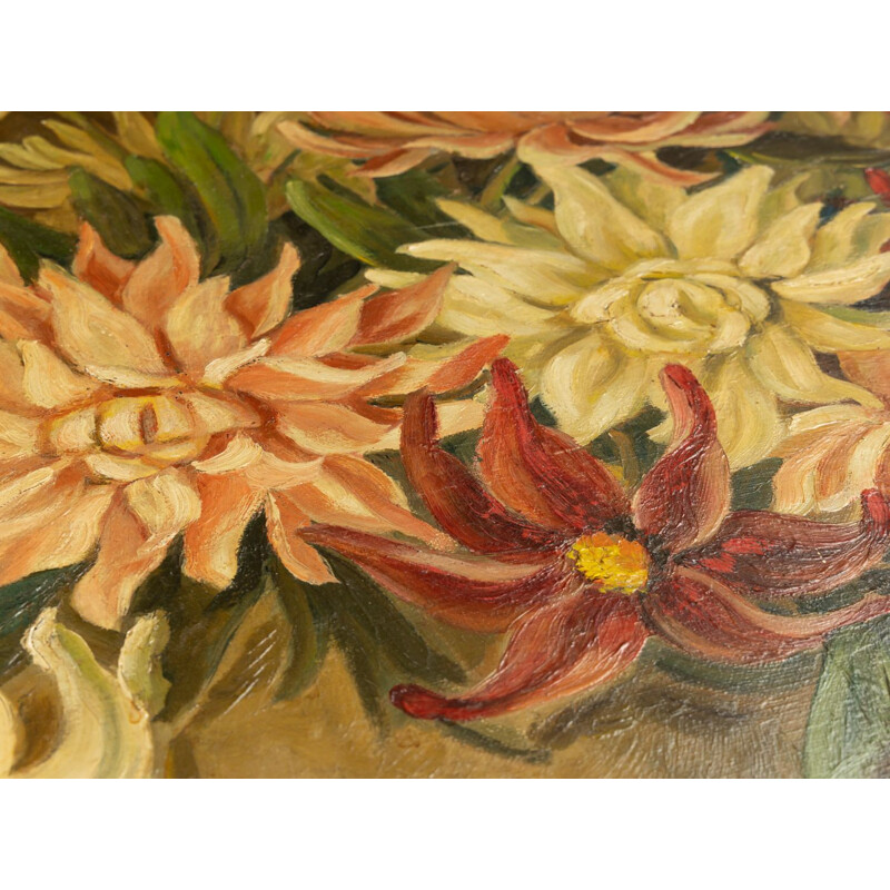Vintage oil on canvas bouquet of flowers by Heinrich Koslowsky-Griese, 1950s