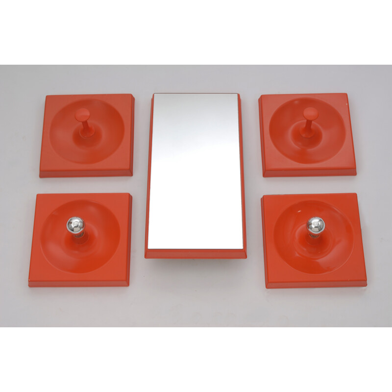 Set of Schönbuch wall rack elements in orange plastic with mirror - 1970s