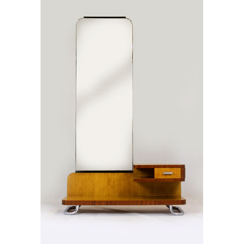 Vintage chrome-plated tubular steel dressing table with mirror by Rudolf Vichr, Czechoslovakia 1940