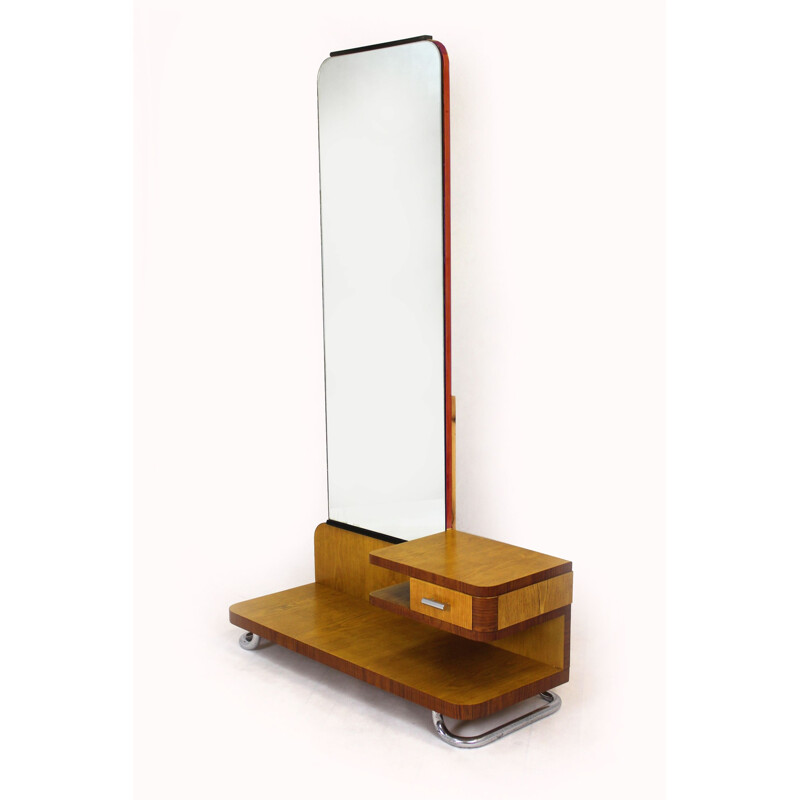 Vintage chrome-plated tubular steel dressing table with mirror by Rudolf Vichr, Czechoslovakia 1940