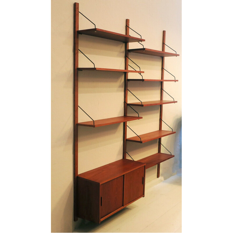 Vintage modular teak wall shelf system by Poul Cadovius, Denmark 1960s