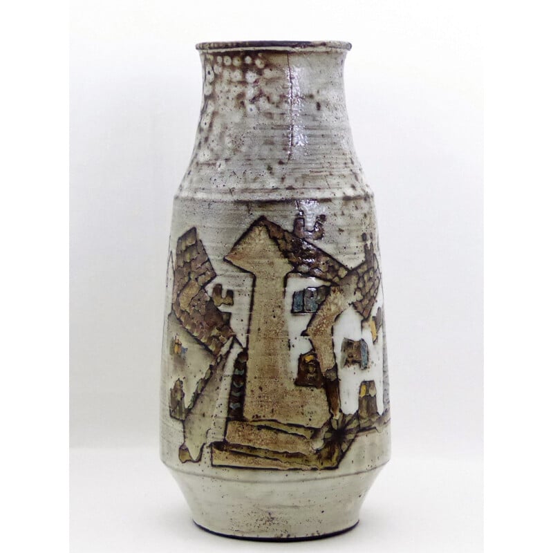 Vase vintage "Le Minotaure" en terre chamottée de Paul Quéré, 1960