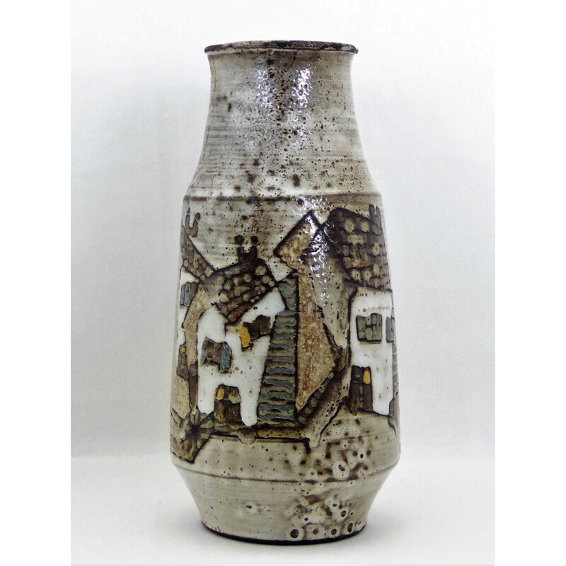 Vase vintage "Le Minotaure" en terre chamottée de Paul Quéré, 1960