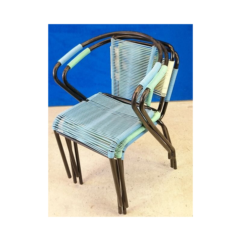 Suite de quatre chaises et fauteuils en scoubidou - 1960