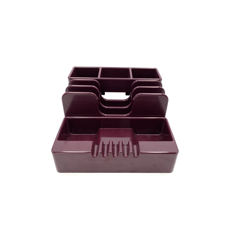 Sistema45 series vintage wine red ashtray & desk organizers by Olivetti Synthesis for Ettore Sottsass, 1971s