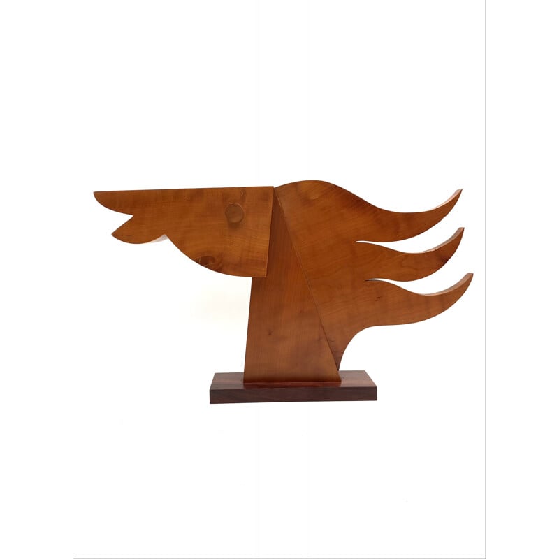 Vintage wooden horse head sculpture by Giorgio Pizzitutti, Italy 1980s