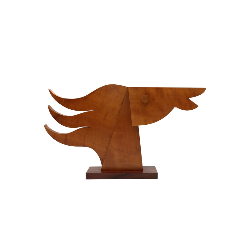 Vintage wooden horse head sculpture by Giorgio Pizzitutti, Italy 1980s