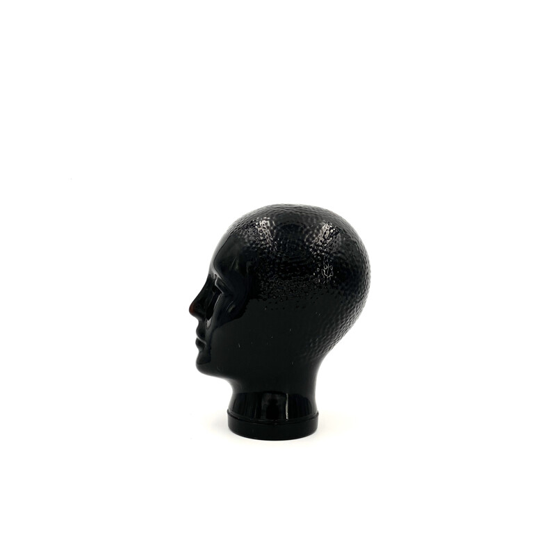 Sculpture vintage de tête de verre noir par Piero Fornasetti, Italie 1960