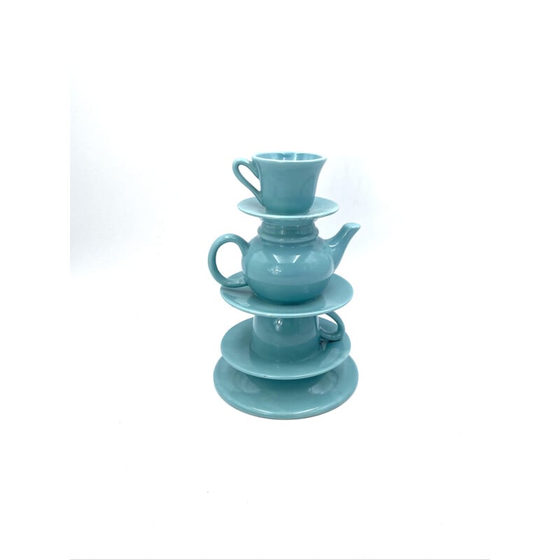 Vase vintage empilé de tasses à thé bleu, Italie 1980