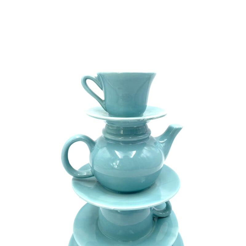 Vase vintage empilé de tasses à thé bleu, Italie 1980