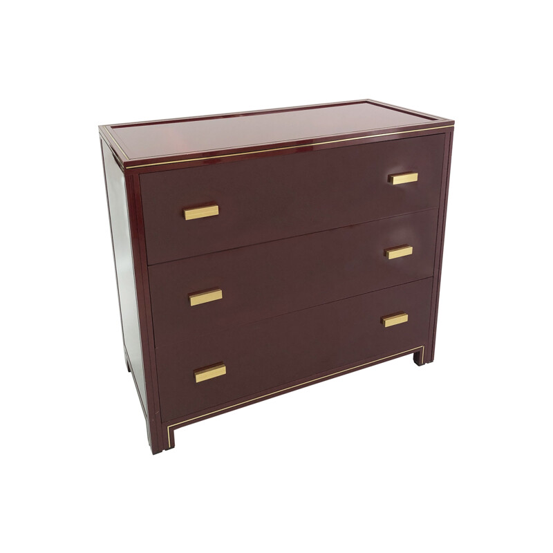 Vintage burgundy chest of drawers Hollywood Regency by Pierre Vandel, 1970s 