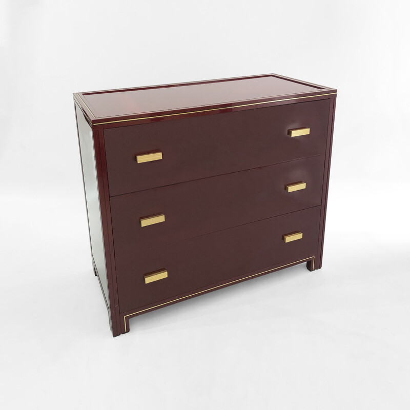 Vintage burgundy chest of drawers Hollywood Regency by Pierre Vandel, 1970s 