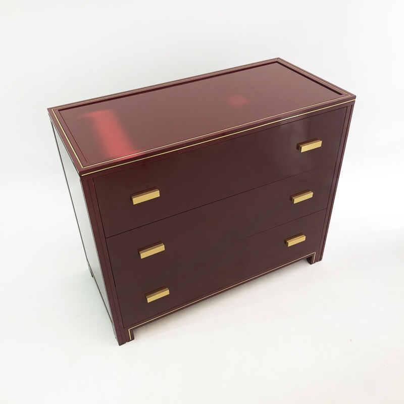 Vintage burgundy chest of drawers Hollywood Regency by Pierre Vandel, 1970s 