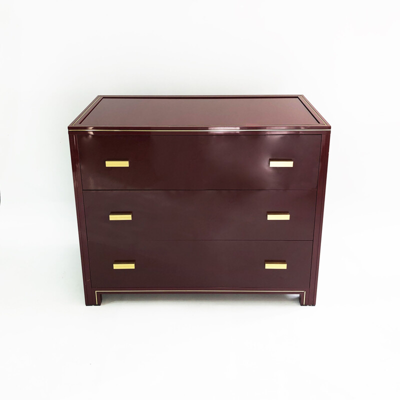 Vintage burgundy chest of drawers Hollywood Regency by Pierre Vandel, 1970s 