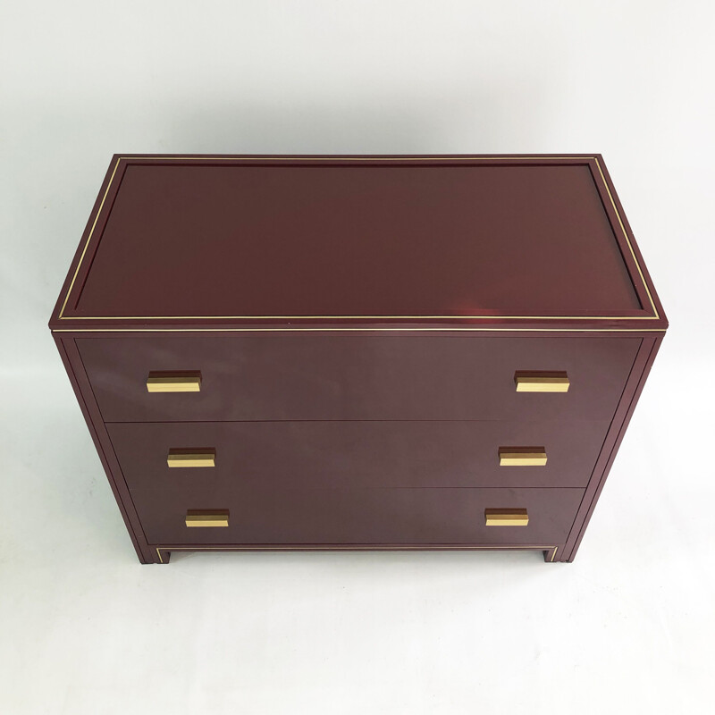 Vintage burgundy chest of drawers Hollywood Regency by Pierre Vandel, 1970s 