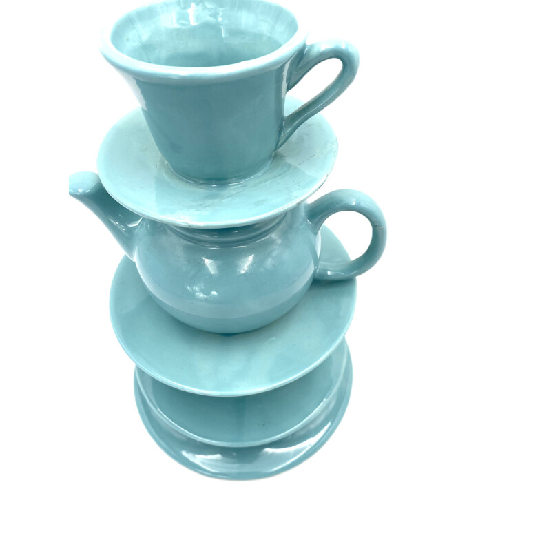Vase vintage empilé de tasses à thé bleu, Italie 1980
