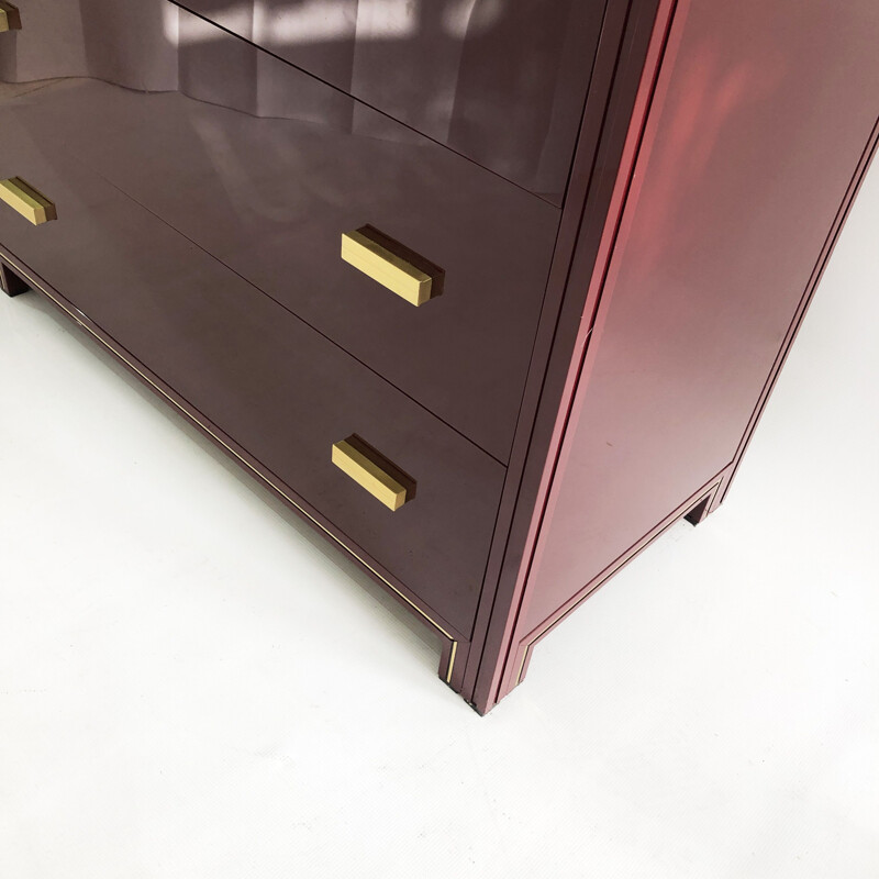 Vintage burgundy chest of drawers Hollywood Regency by Pierre Vandel, 1970s 