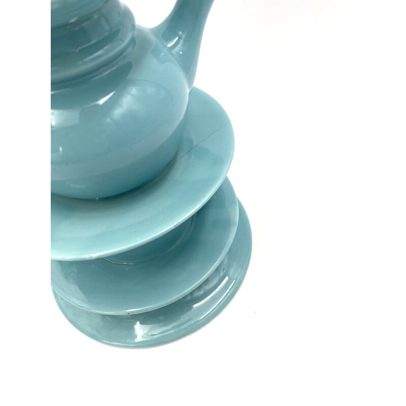 Vintage vase stacked with blue tea cups, Italy 1980