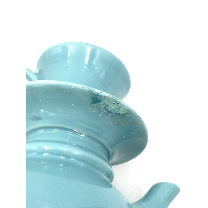 Vintage Vase gestapelt mit blauen Teetassen, Italien 1980