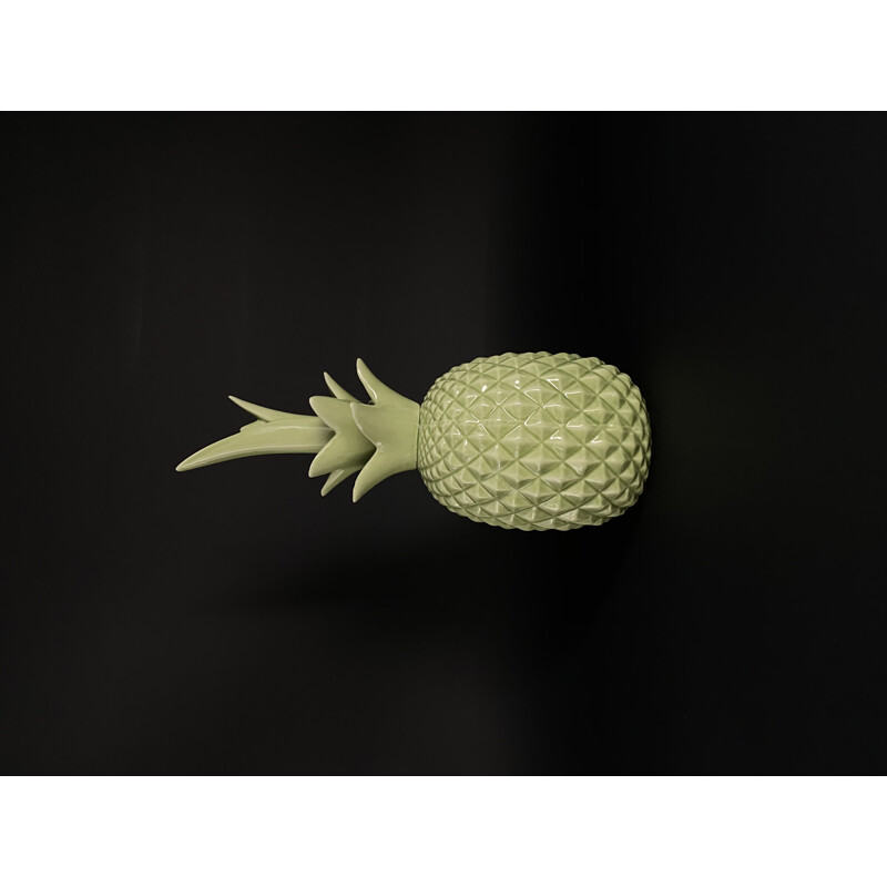 Mid century green pineapple ceramic sculpture, France 1980s