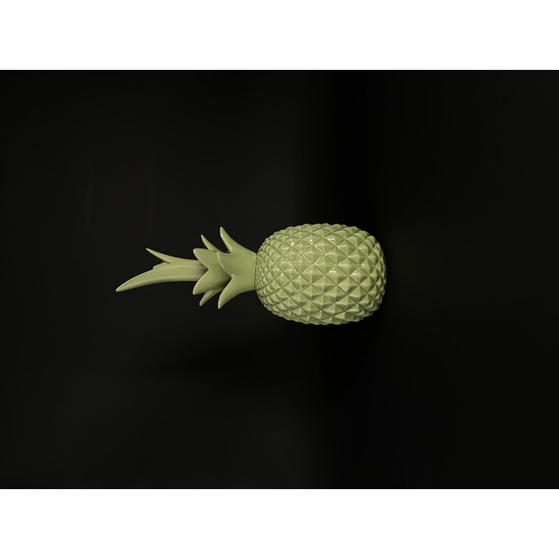 Mid century green pineapple ceramic sculpture, France 1980s