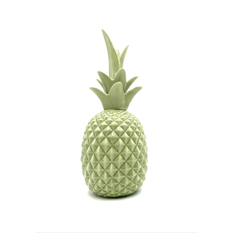 Mid century green pineapple ceramic sculpture, France 1980s