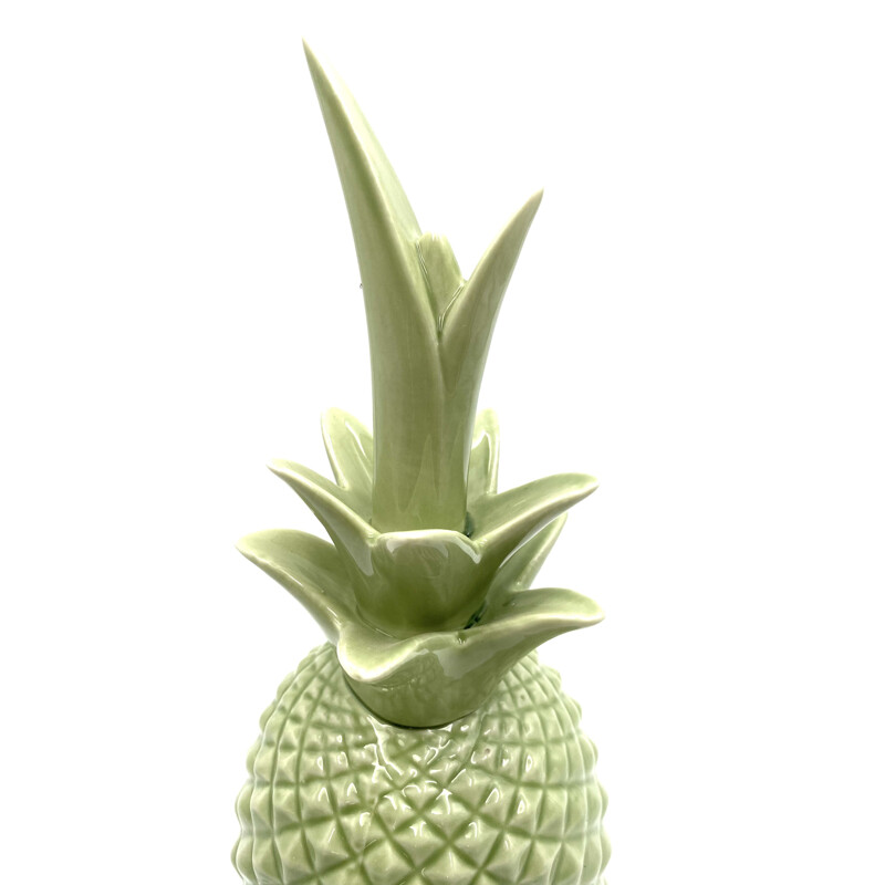 Mid century green pineapple ceramic sculpture, France 1980s