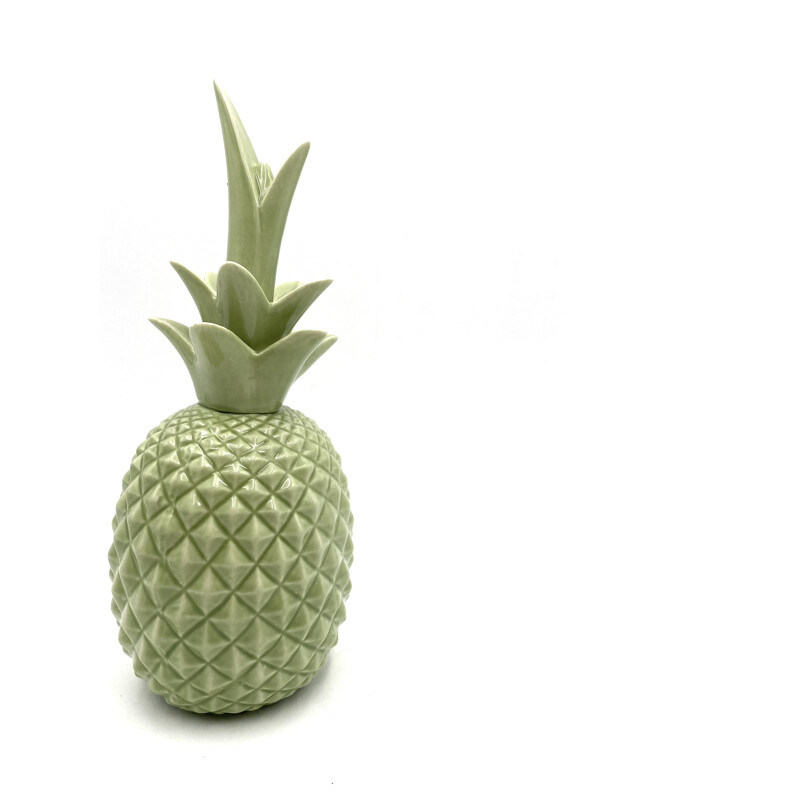 Mid century green pineapple ceramic sculpture, France 1980s