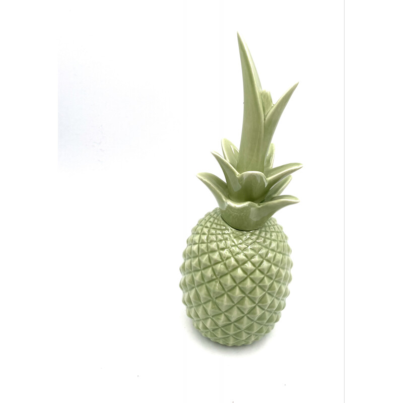 Mid century green pineapple ceramic sculpture, France 1980s