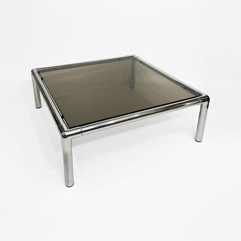 Vintage chrome coffee table habitat smoked glass by Rodney Kinsman for OMK, United Kingdom 1970s