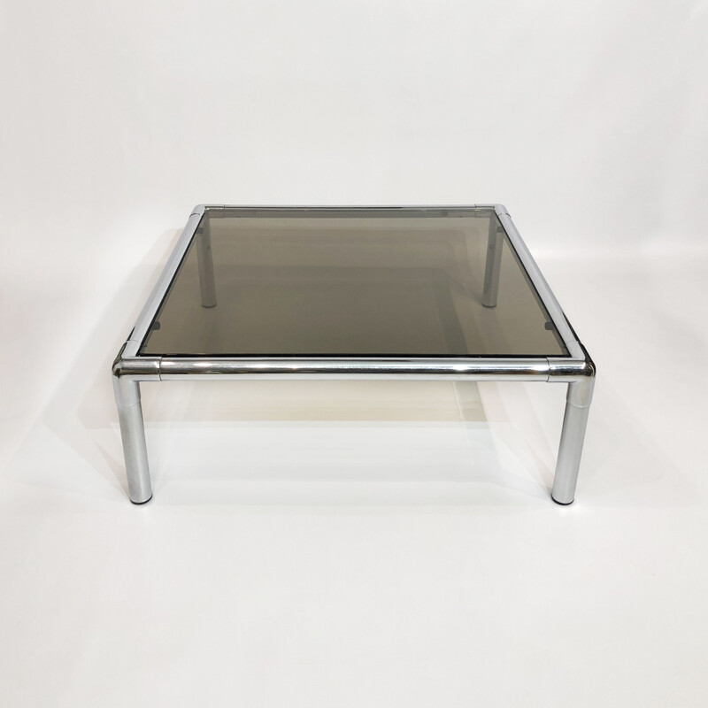 Vintage chrome coffee table habitat smoked glass by Rodney Kinsman for OMK, United Kingdom 1970s