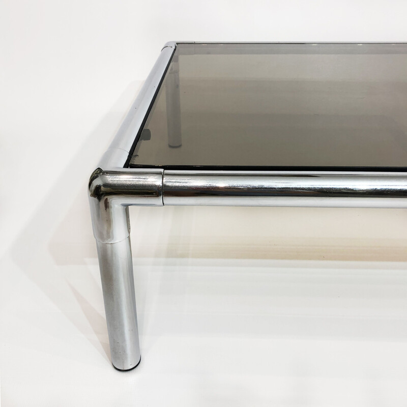 Vintage chrome coffee table habitat smoked glass by Rodney Kinsman for OMK, United Kingdom 1970s