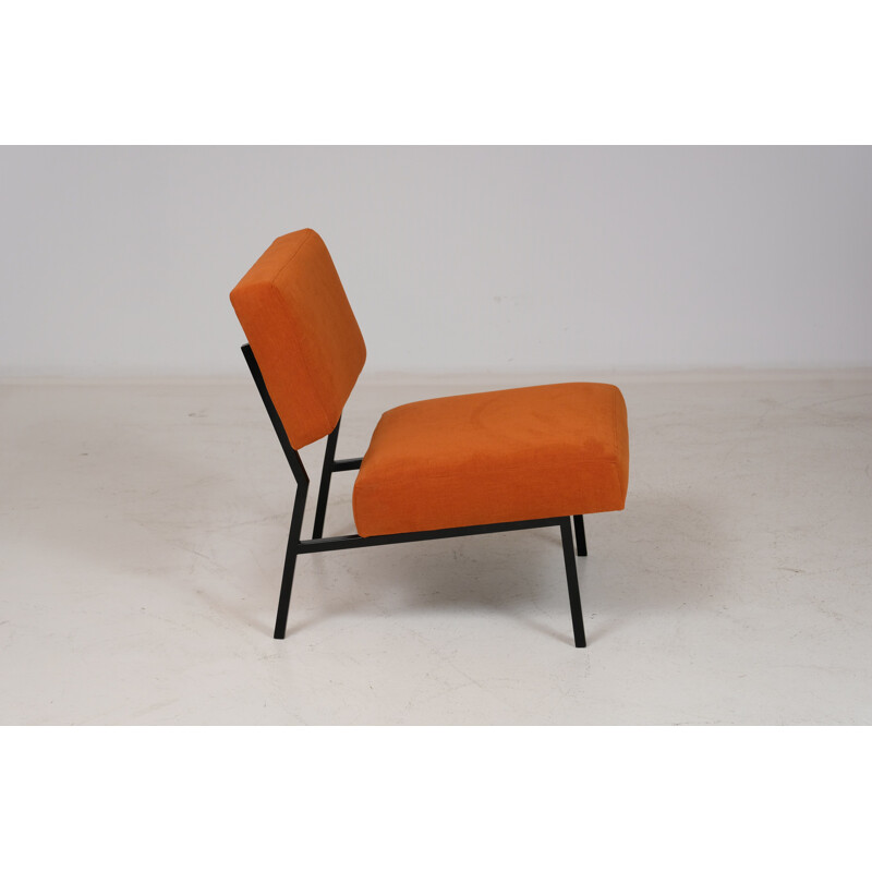 Vintage coral orange armchair by P. Guariche, 1950s