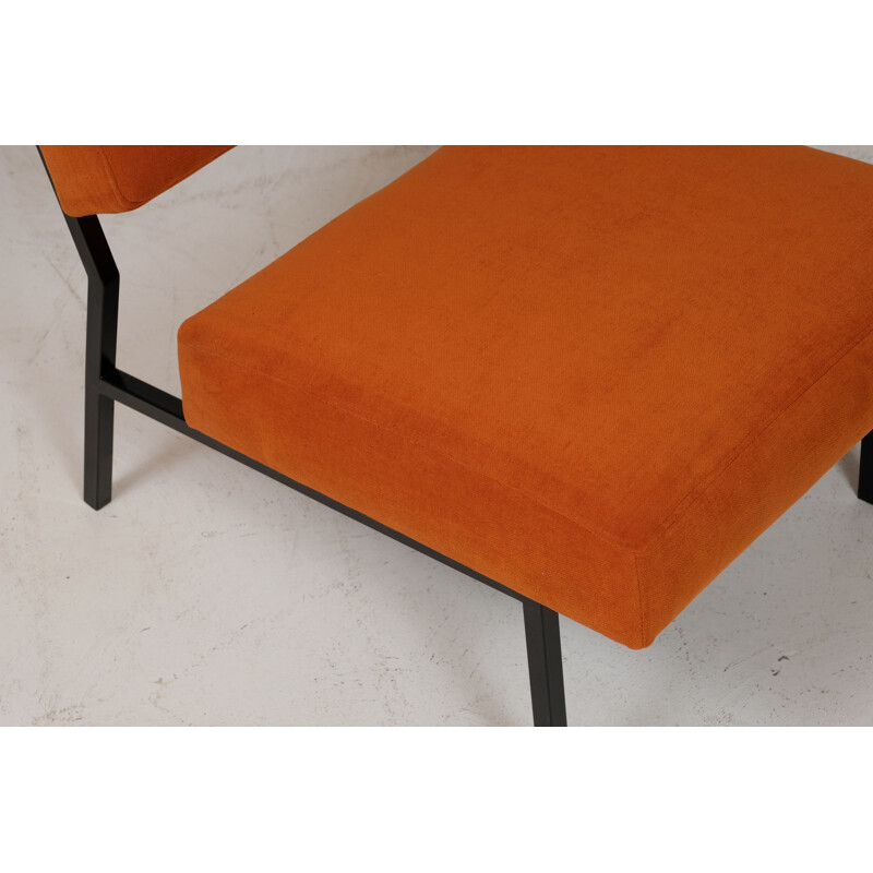 Vintage coral orange armchair by P. Guariche, 1950s