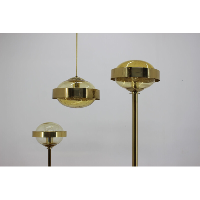 Vintage brass floor lamp, pendant lamp and lamp by Kamenicky Senov, Czechoslovakia 1970