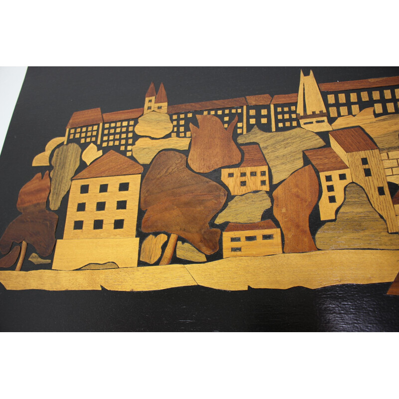 Vintage wooden illustration, Czechoslovakia 1950