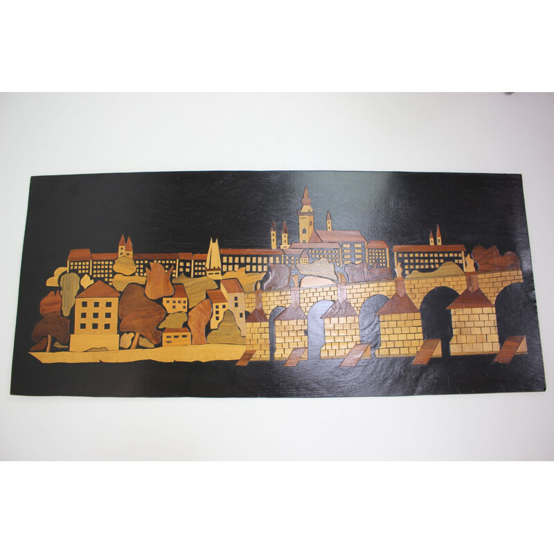 Vintage wooden illustration, Czechoslovakia 1950