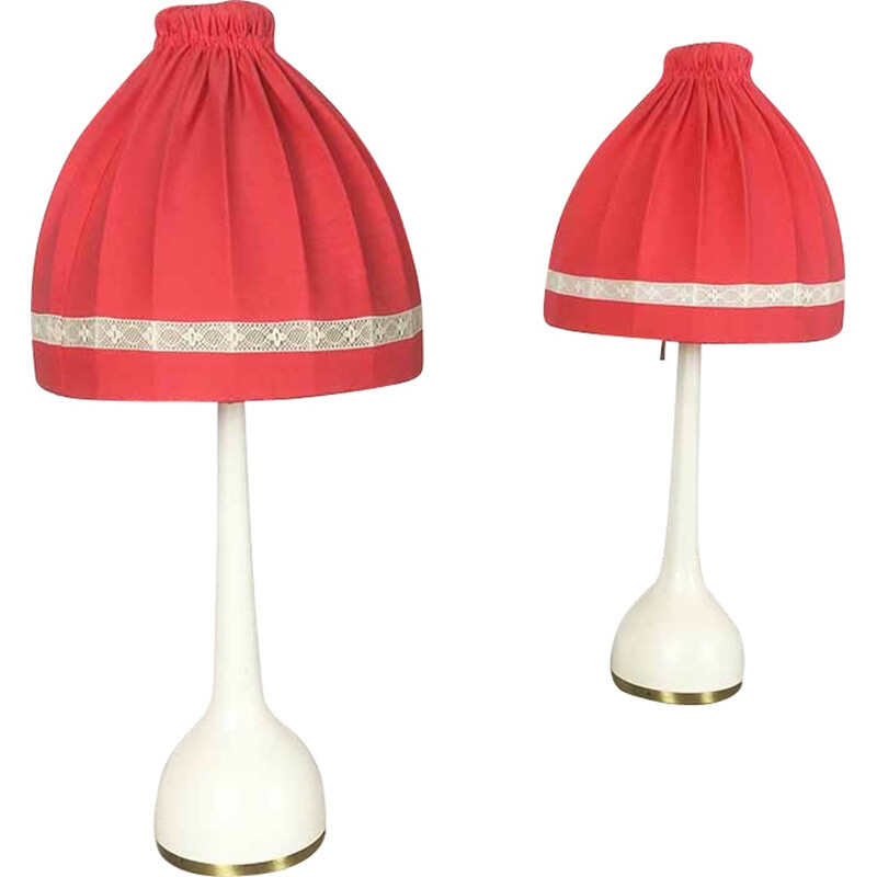 Paire de lampes de table scandinaves AB Markaryd en tissu rouge, Hans Agne JAKOBSSON - 1960