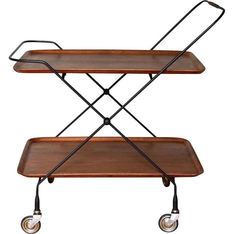 Vintage teak wood by J.H Fabriken Serving Trolley for Tray Sävsjö, Sweden 1960s