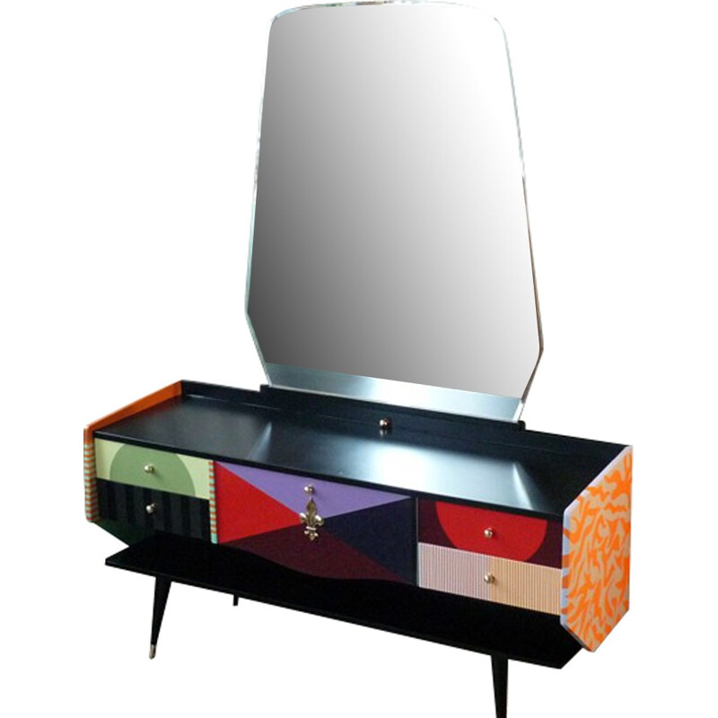Dressing table in wood and metal with large mirror - 1950s