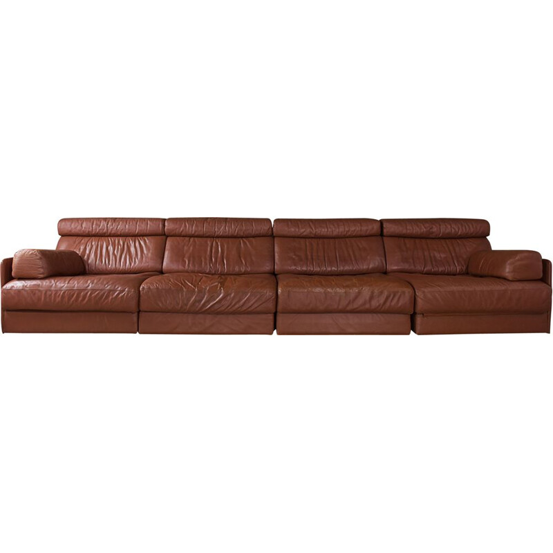 Vintage modular sofa DS-76 in cognac coloured leather for De Sede, 1970s