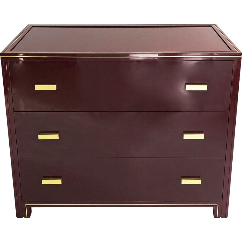 Vintage burgundy chest of drawers Hollywood Regency by Pierre Vandel, 1970s 