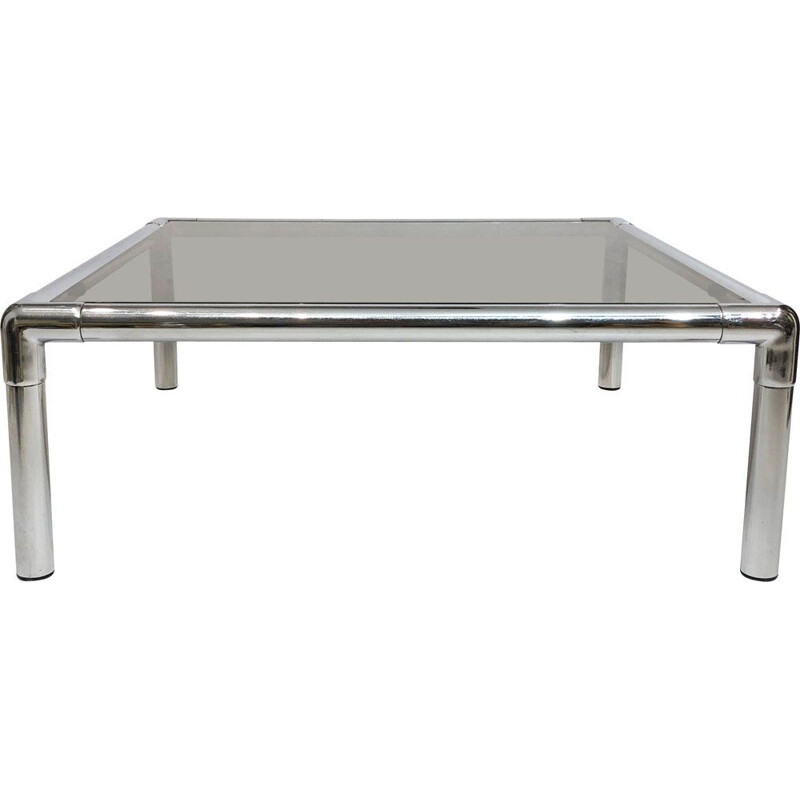 Vintage chrome coffee table habitat smoked glass by Rodney Kinsman for OMK, United Kingdom 1970s