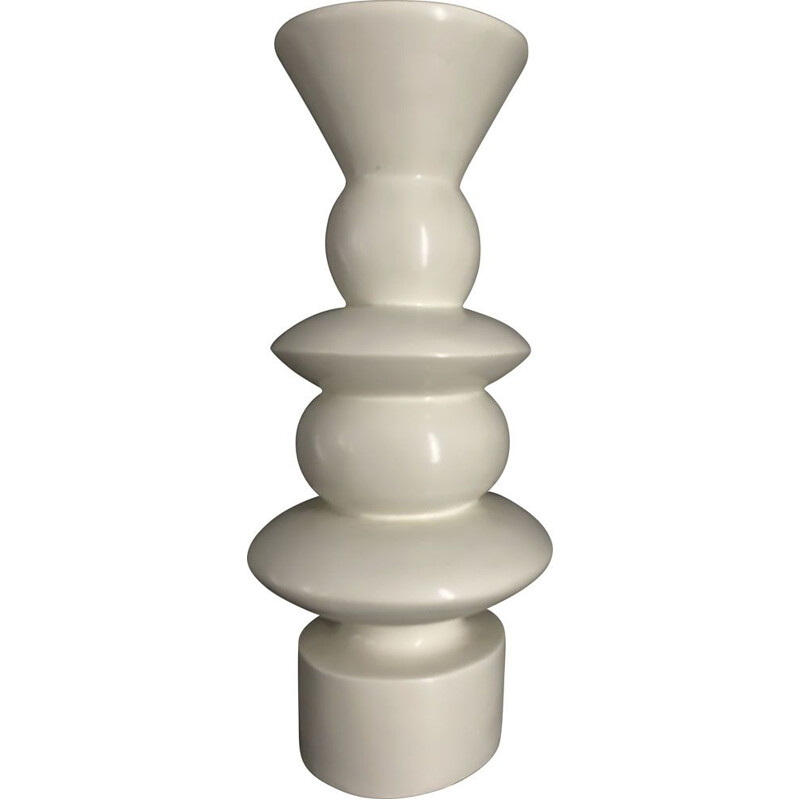 Vintage candlestick in white lacquered wood, 1980