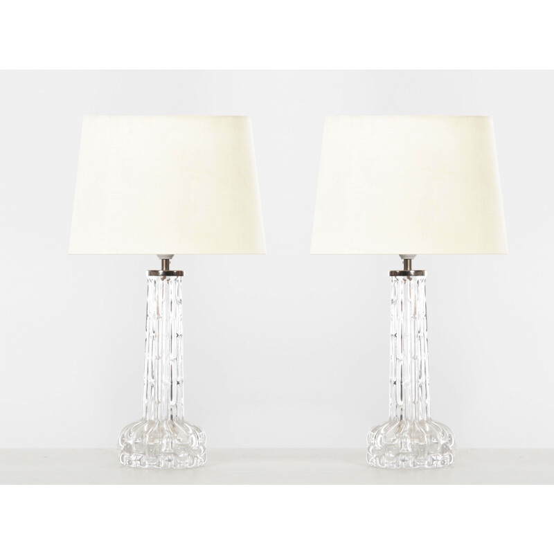 Pair of vintage crystal table lamps by Carl Fagerlund for Orrefors