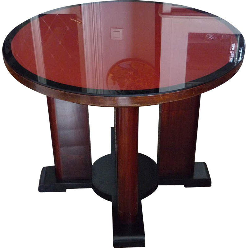 Round console table in oakwood and solid mahogany - 1940s