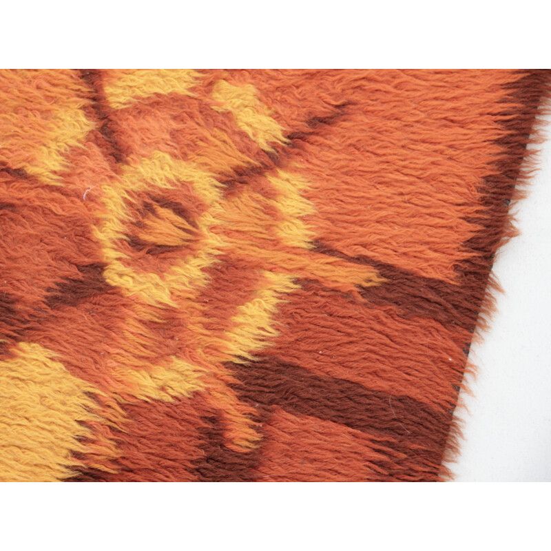Tapis rya scandinave vintage en laine vierge à motifs soleil, Suède
