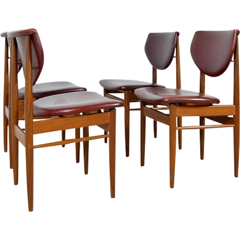 Suite de 4 chaises Wébé en skaï et bois, Louis VAN TEEFFELEN - 1960