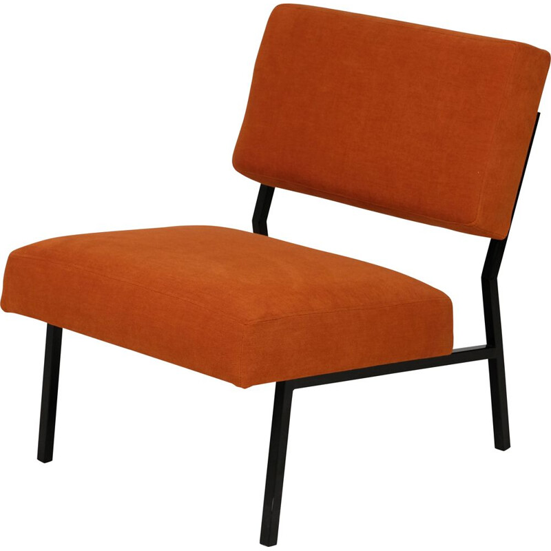 Vintage coral orange armchair by P. Guariche, 1950s