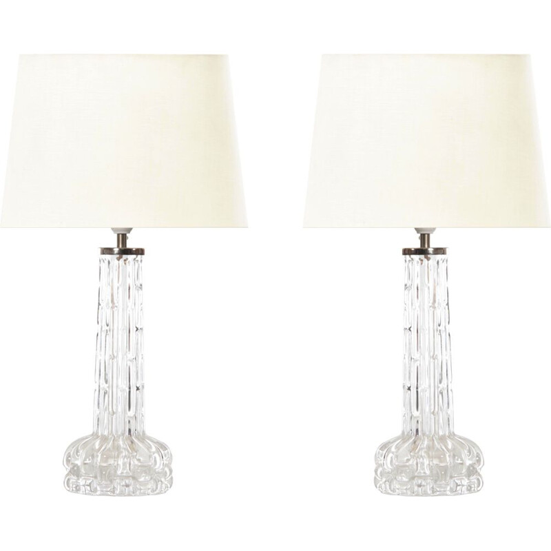 Pair of vintage crystal table lamps by Carl Fagerlund for Orrefors